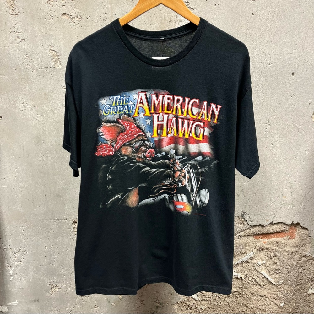 The Great American Hog Black Biker Y2K Short Sleeve Tee XL Harley Motorcycle